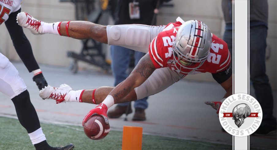 Marcus Crowley does a touchdown in today's skull session.