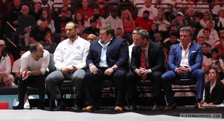 Ohio State's coaching staff: J Jaggers, Tervel Dlagnev, Anthony Ralph and Tom Ryan (l to r)