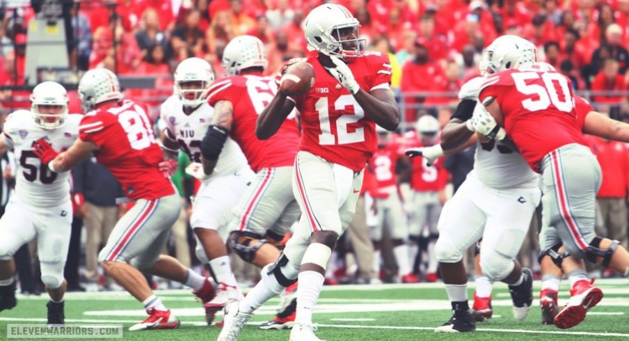 The great Cardale Jones tossed two first-half interceptions before giving way to J.T. Barrett in a dicey 20-13 win over Northern Illinois in 2015.