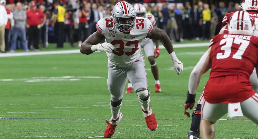 Zach Harrison vs. Wisconsin in the 2019 Big Ten Championship Game at Lucas Oil Stadium.