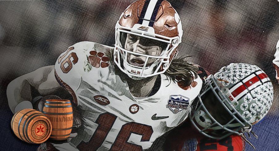 Clemson quarterback Trevor Lawrence, here being tackled by Ohio State cornerback Shaun Wade in the College Football Playoff Semifinal at the Fiesta Bowl in December, is part of a emerging collective of college football stars hoping to play this season.