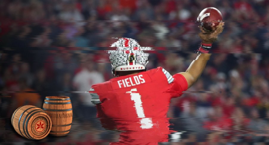 Dec 28, 2019; Glendale, AZ, USA; Ohio State Buckeyes quarterback Justin Fields (1) against the Clemson Tigers during the 2019 Fiesta Bowl college football playoff semifinal game at State Farm Stadium. Mandatory Credit: Mark J. Rebilas-USA TODAY Sports