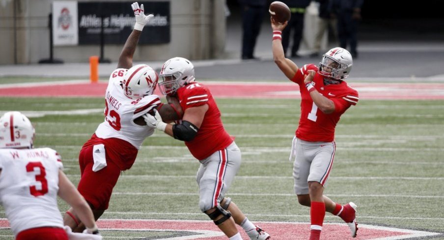 Justin Fields was nearly perfect completing 20 of 21 throws for 276 yards and two scores against Nebraska.