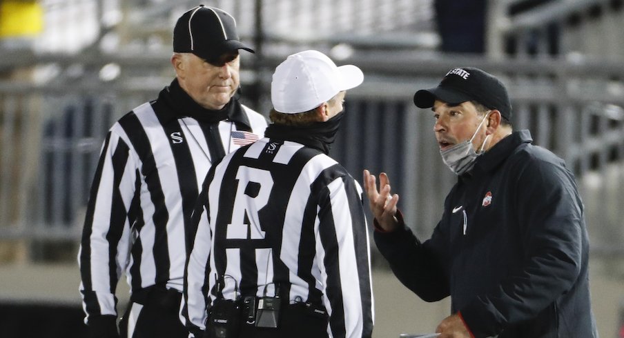 Ryan Day talking to the officials