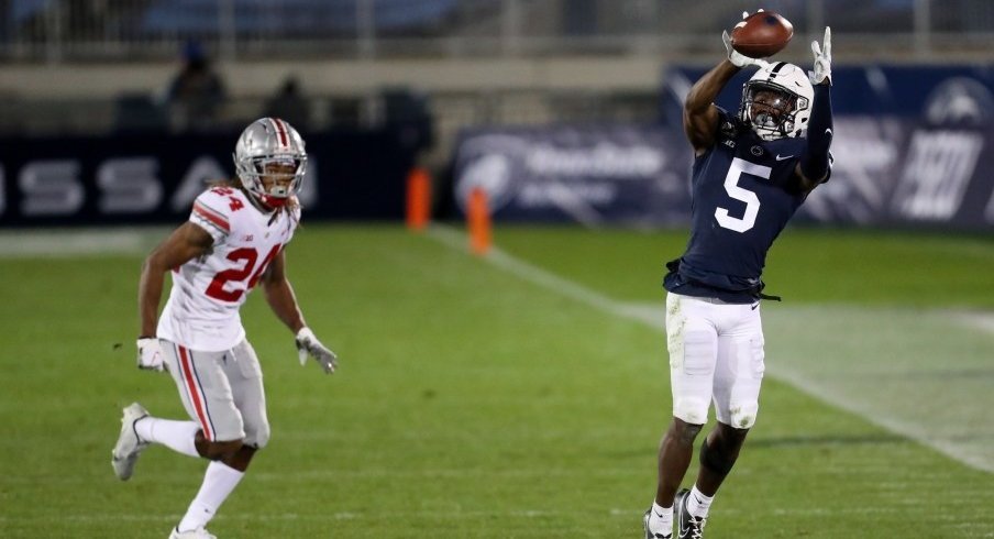 Jahan Dotson had his way with Ohio State's secondary, recording eight receptions for 144 yards and three touchdowns.