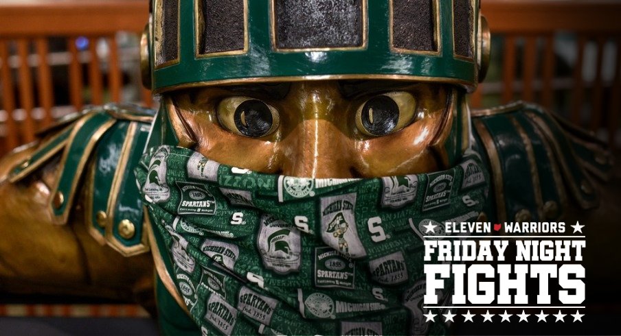 The Sparty inside the MSU Union is equipped with a mask photographed on Monday, Aug. 17, 2020, in East Lansing.