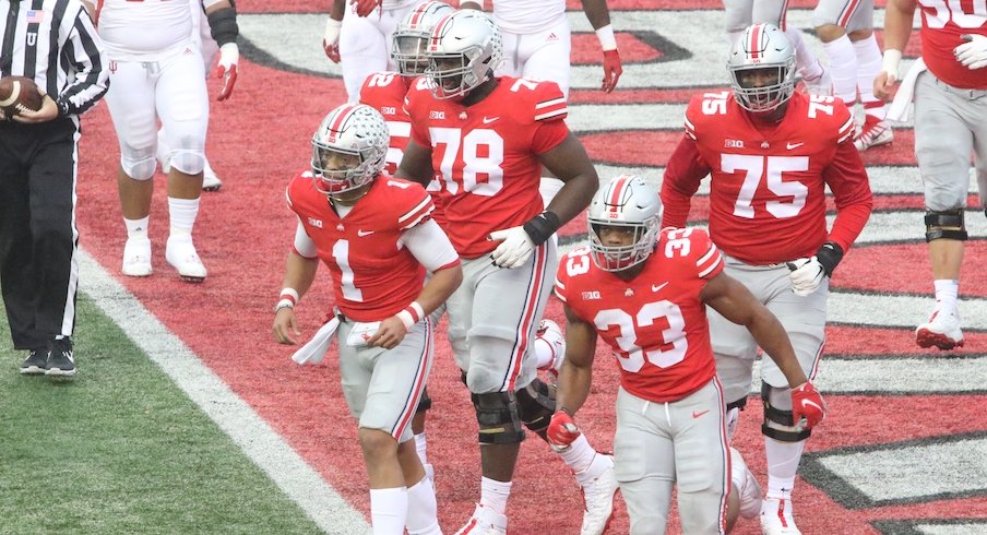 Justin Fields, Master Teague, Nicholas Petit-Frere and Thayer Munford