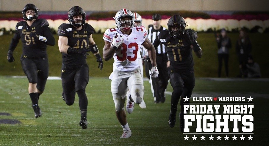 Oct 18, 2019; Evanston, IL, USA; Ohio State Buckeyes running back Master Teague III (33) runs for a touchdown against the Northwestern Wildcats during the second half at Ryan Field. Mandatory Credit: David Banks-USA TODAY Sports