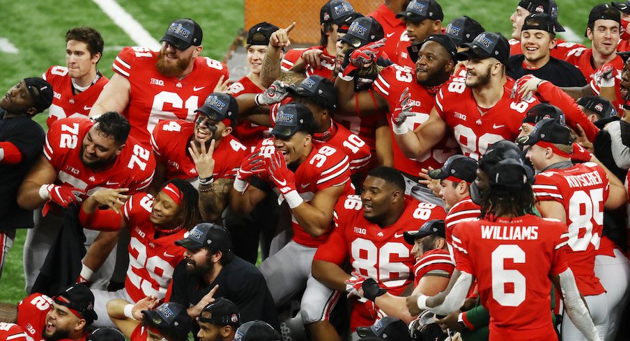 Ohio State players celebrate the Big Ten championship.