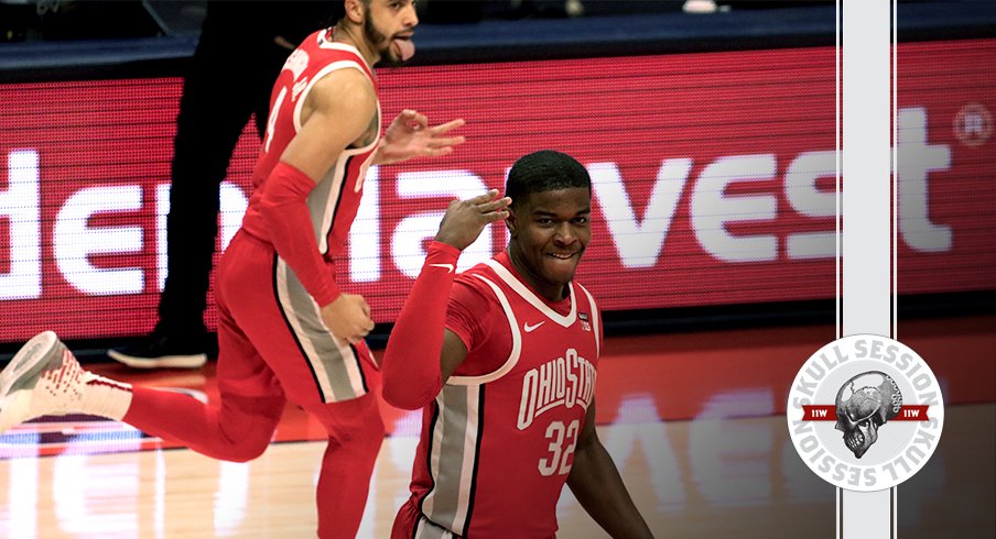 The Buckeyes celebrate a three in today's skull session.