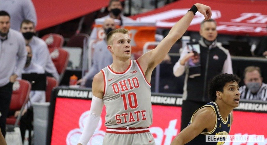 Justin Ahrens has struggled to get a shot off amid Ohio State's three-game losing streak. 