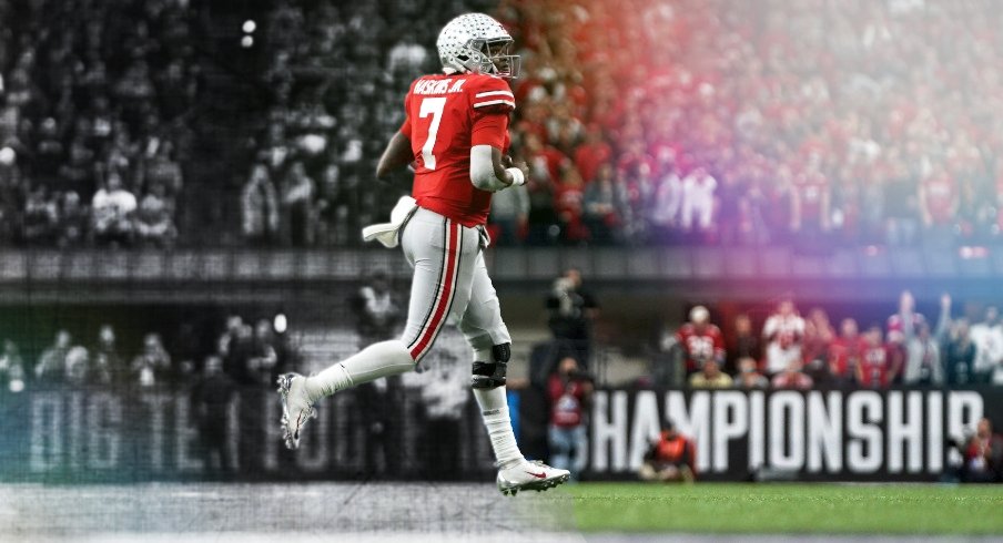 Dec 1, 2018; Indianapolis, IN, USA; Ohio State Buckeyes quarterback Dwayne Haskins (7) reacts after throwing a touchdown pass against the Northwestern Wildcats in the second half in the Big Ten conference championship game at Lucas Oil Stadium. Mandatory Credit: Aaron Doster-USA TODAY Sports