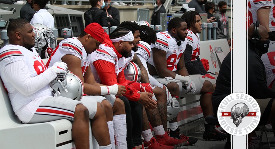 The team is sitting on the bench in today's skull session.