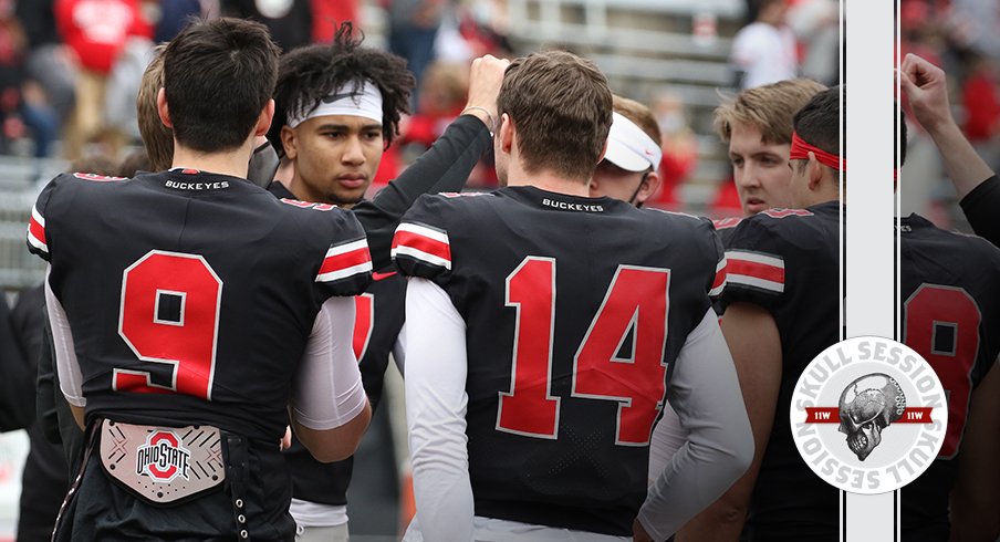 CJ Stroud is talking to the other quarterbacks in today's skull session.