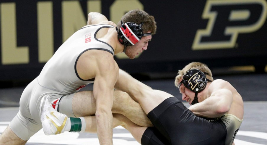Dylan D'Emilio wrestles at Purdue in February 2021