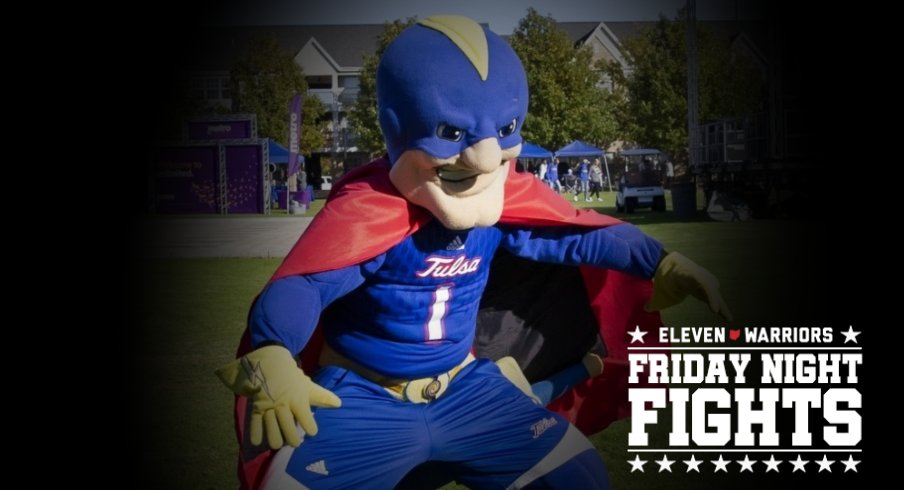 Oct 26, 2019; Tulsa, OK, USA; Tulsa Golden Hurricane mascot plays football with kids before the start of a game against Memphis at Skelly Field at H.A. Chapman Stadium. Mandatory Credit: Alonzo Adams-USA TODAY Sports