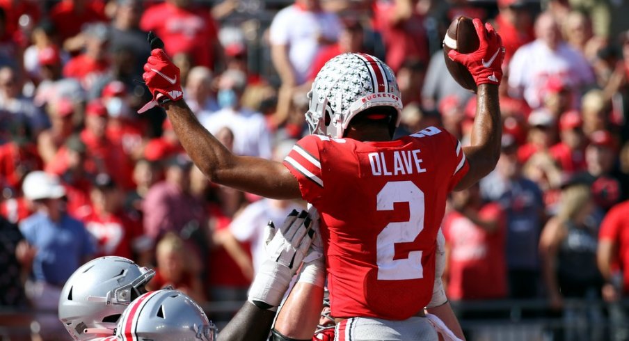 Chris Olave leads Ohio State with seven touchdown catches in six games.