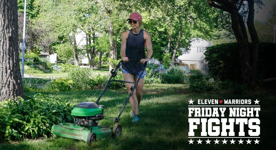 Chrystal Wuertz mows the front yard of her home in Des Moines on Wednesday, May 26, 2021. Several days of steady precipitation has brought much-needed rain across Iowa, improving the drought conditions