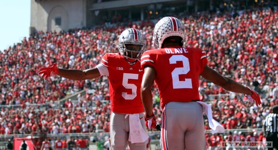 Garrett Wilson and Chris Olave celebrate another big play touchdown. 