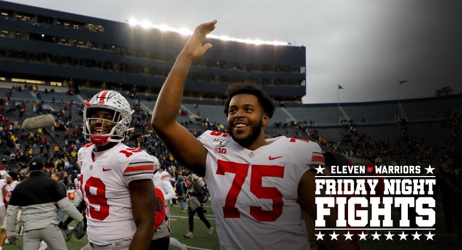 Caption: Ohio State left tackle Thayer Munford (75), here celebrating as he leaves the field after a victory at Michigan last season, has blossomed in his third year as a Buckeyes starter. 