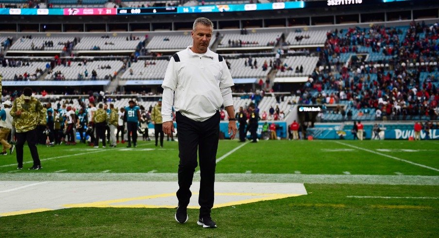 Jacksonville Jaguars head coach Urban Meyer walks off the field after the game Sunday, Nov. 28, 2021 at TIAA Bank Field in Jacksonville. The Jaguars hosted the Falcons during a regular season NFL matchup. 