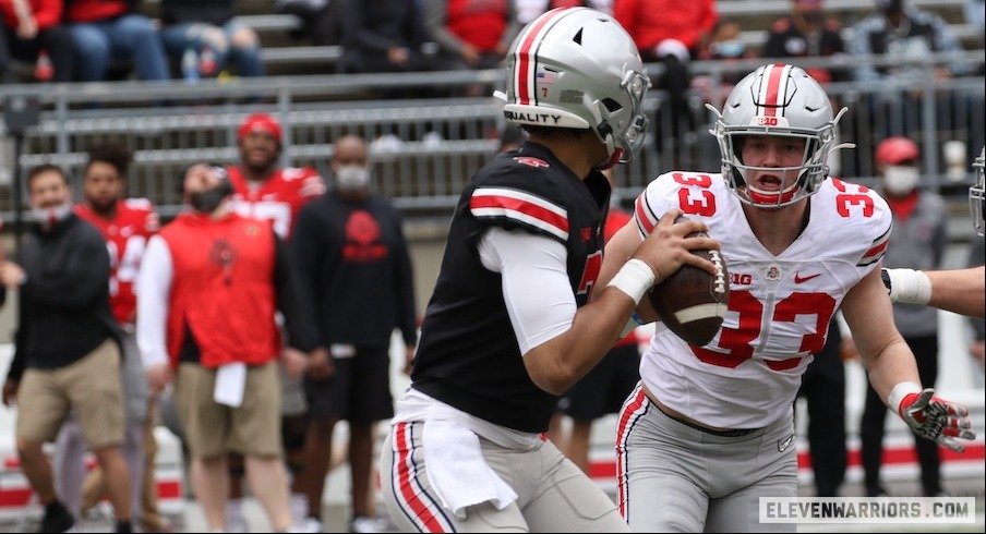 Jack Sawyer pressuring C.J. Stroud in the 2021 spring game