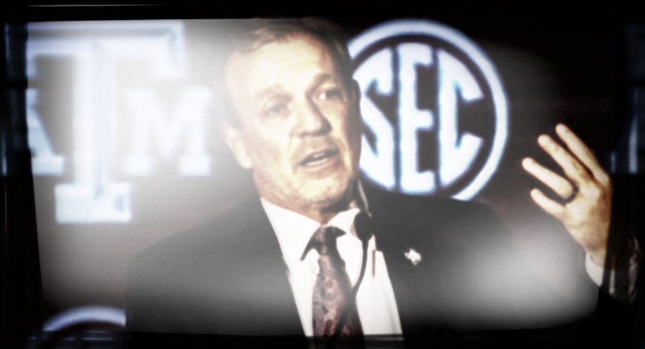 Jul 21, 2021; Hoover, Alabama, USA; Texas A&M Aggies head coach Jimbo Fisher speaks to the media during SEC Media Days at Hyatt Regency Birmingham. Mandatory Credit: Vasha Hunt-USA TODAY Sports