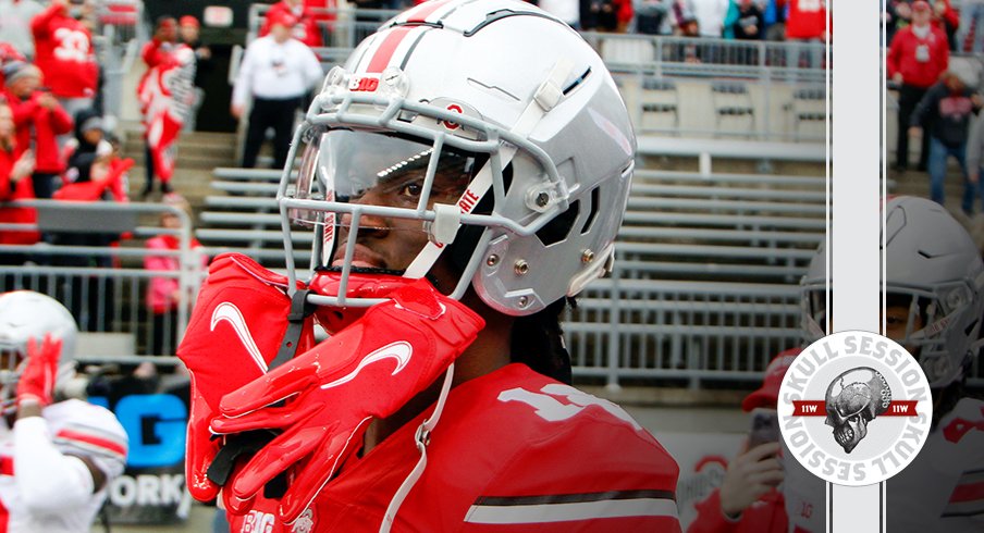 Marvin Harrison Jr. has gloves in his face in today's skull session.