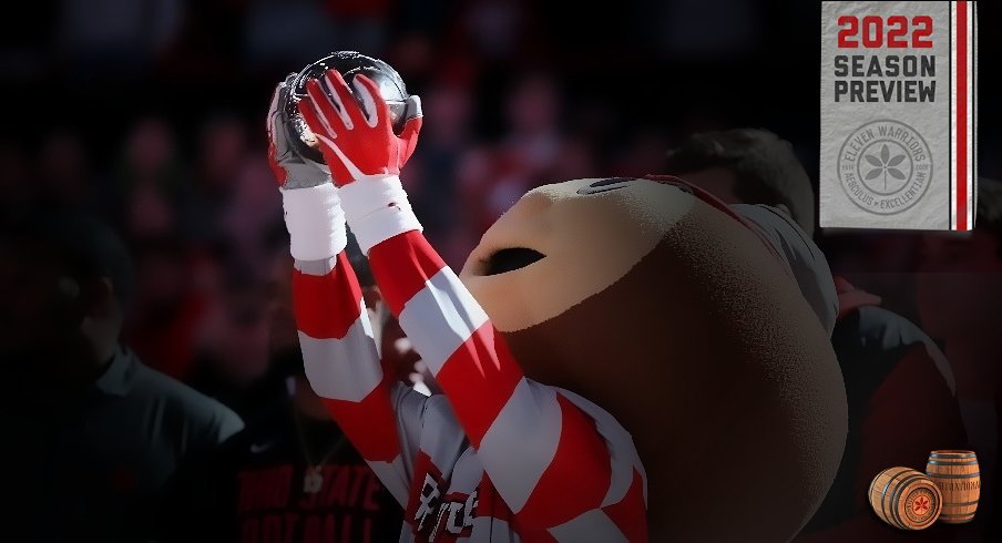 Jan 23, 2020; Columbus, Ohio, USA; Ohio State's Brutus Buckeye holds up the Big Ten Football Championship Trophy as part of the teams recognition at halftime against the Minnesota Golden Gophers at Value City Arena.