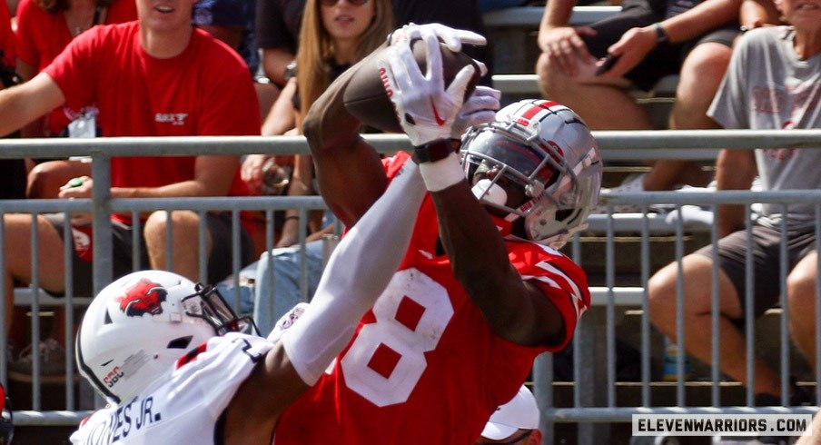 Marvin Harrison Jr. skies for one of his three touchdowns against Arkansas State