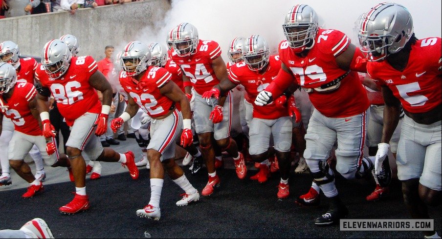 Ohio State players taking the field at Ohio Stadium