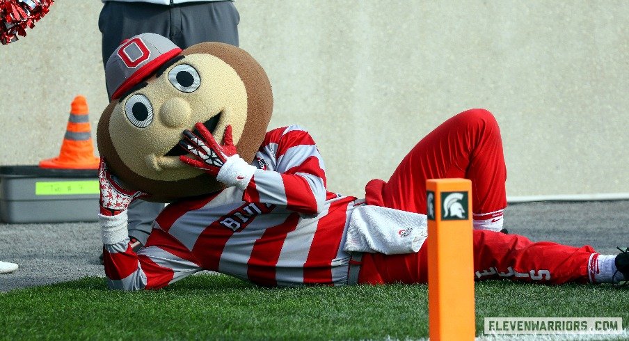 Brutus Buckeye was all smiles in East Lansing as Ohio State coasted to a 49-20 win over the Spartans