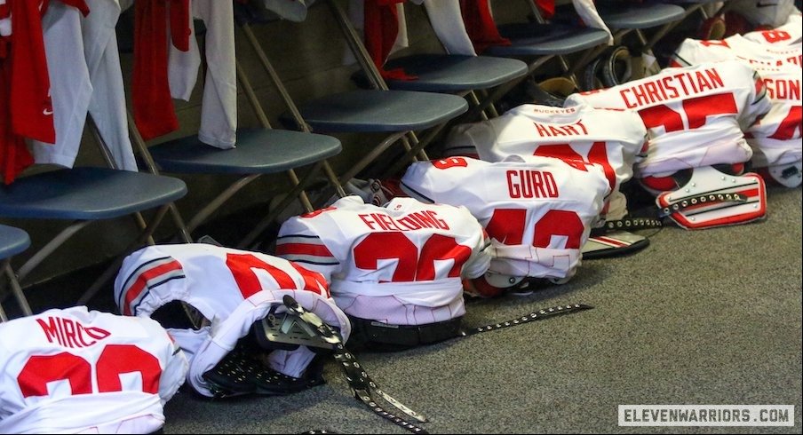 Ohio State jerseys in locker room