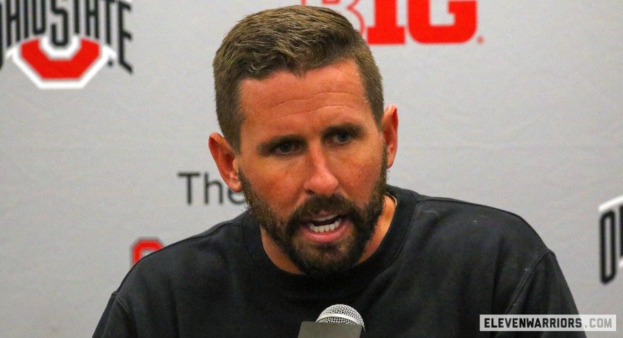 Wide receivers coach Brian Hartline of the Ohio State University Buckeyes