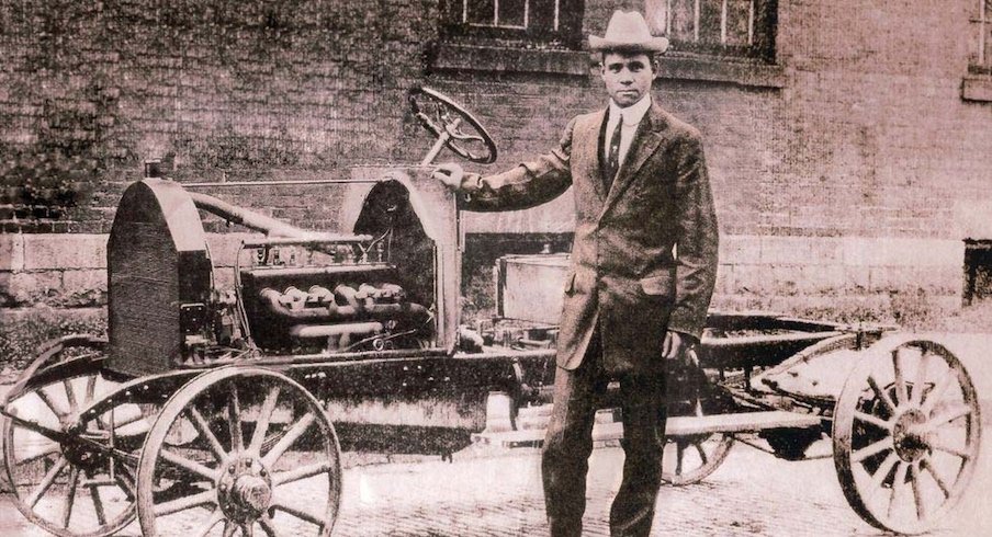 Fred Patterson with an automobile from his father’s manufacturing company.