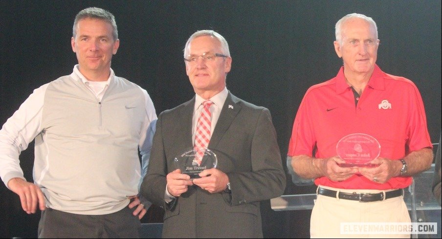 Urban Meyer, Jim Tressel and John Cooper at the 2016 Coaches Clinic