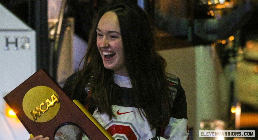 Liz Schepers of The Ohio State Women's Hockey Team celebrates the 2022 National Championship