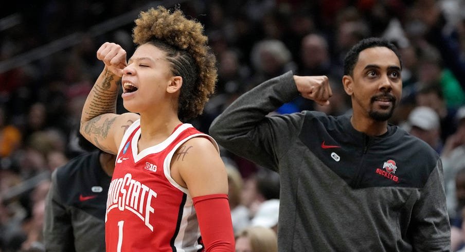 Rikki Harris and Ohio State assistant coach Wesley Brooks