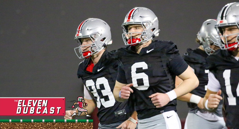 Ohio State quarterbacks Kyle McCord and Devin Brown