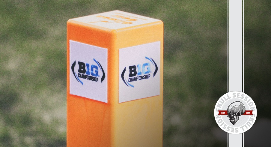 A pylon from the Big Ten Championship football game