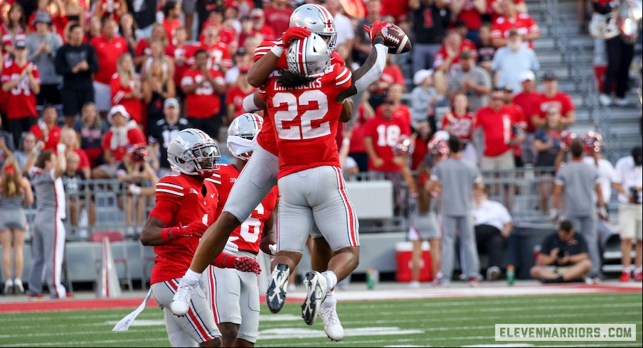 Steele Chambers celebrates his interception