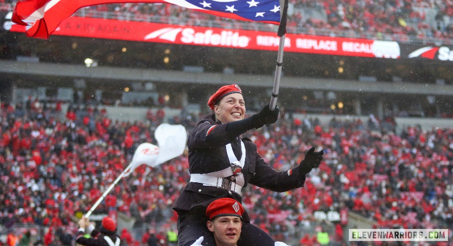 Ohio State band waving Ohio flag