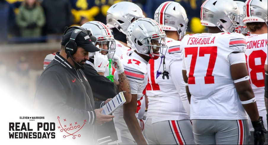 Ryan Day in the huddle during the Michigan game