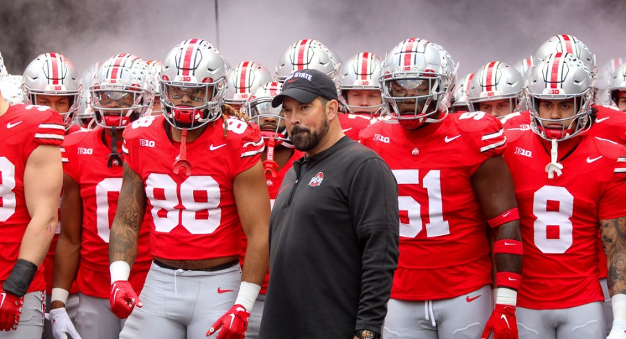 Ohio State head coach Ryan Day and team