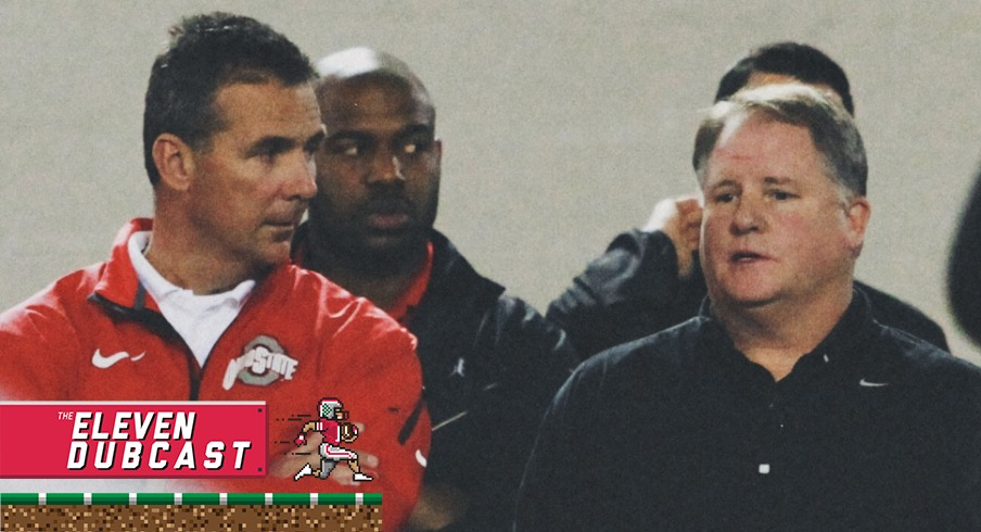 Former Ohio State head coach Urban Meyer (left) and current offensive coordinator Chip Kelly (right)
