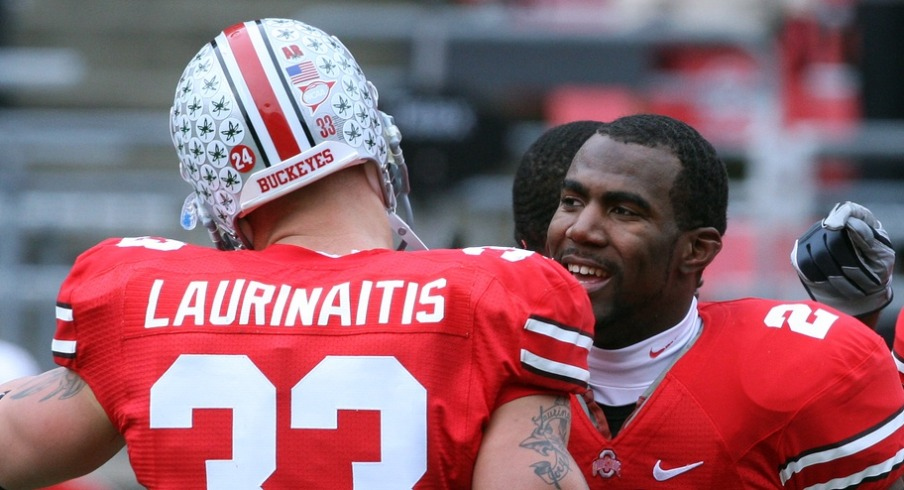 Nov 22, 2008; Columbus, OH, USA; Ohio State Buckeyes linebacker James Laurinaitis (33) cornerback Malcolm Jenkins (2) and running back Chris Wells (28) pre-game against the Michigan Wolverines at Ohio Stadium. Mandatory Credit: Matthew Emmons-USA TODAY Sports