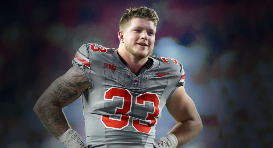 Nov 11, 2023; Columbus, Ohio, USA; Ohio State Buckeyes defensive end Jack Sawyer (33) looks on before the game against the Michigan State Spartans at Ohio Stadium. Mandatory Credit: Joseph Maiorana-USA TODAY Sports