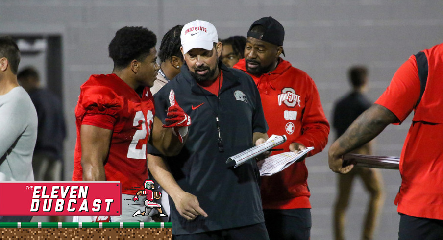 Ohio State head coach Ryan Day and James Peeples