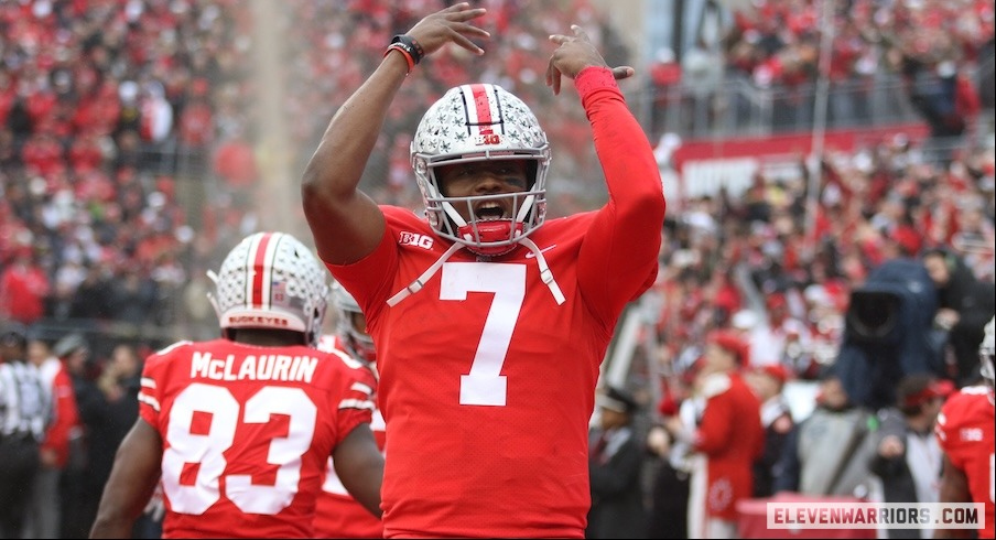Dwayne Haskins celebrating Ohio State’s 2018 win over Michigan
