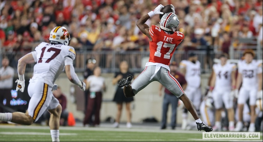 Carnell Tate making a catch vs. Minnesota cornerback John Nestor